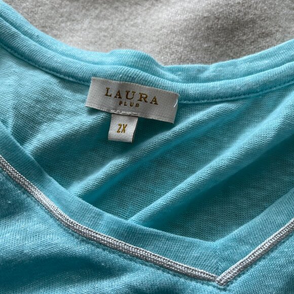 Laura Plus Turquoise V-Neck Short Sleeve TShirt - Size 2x GUC - Picture 3 of 7